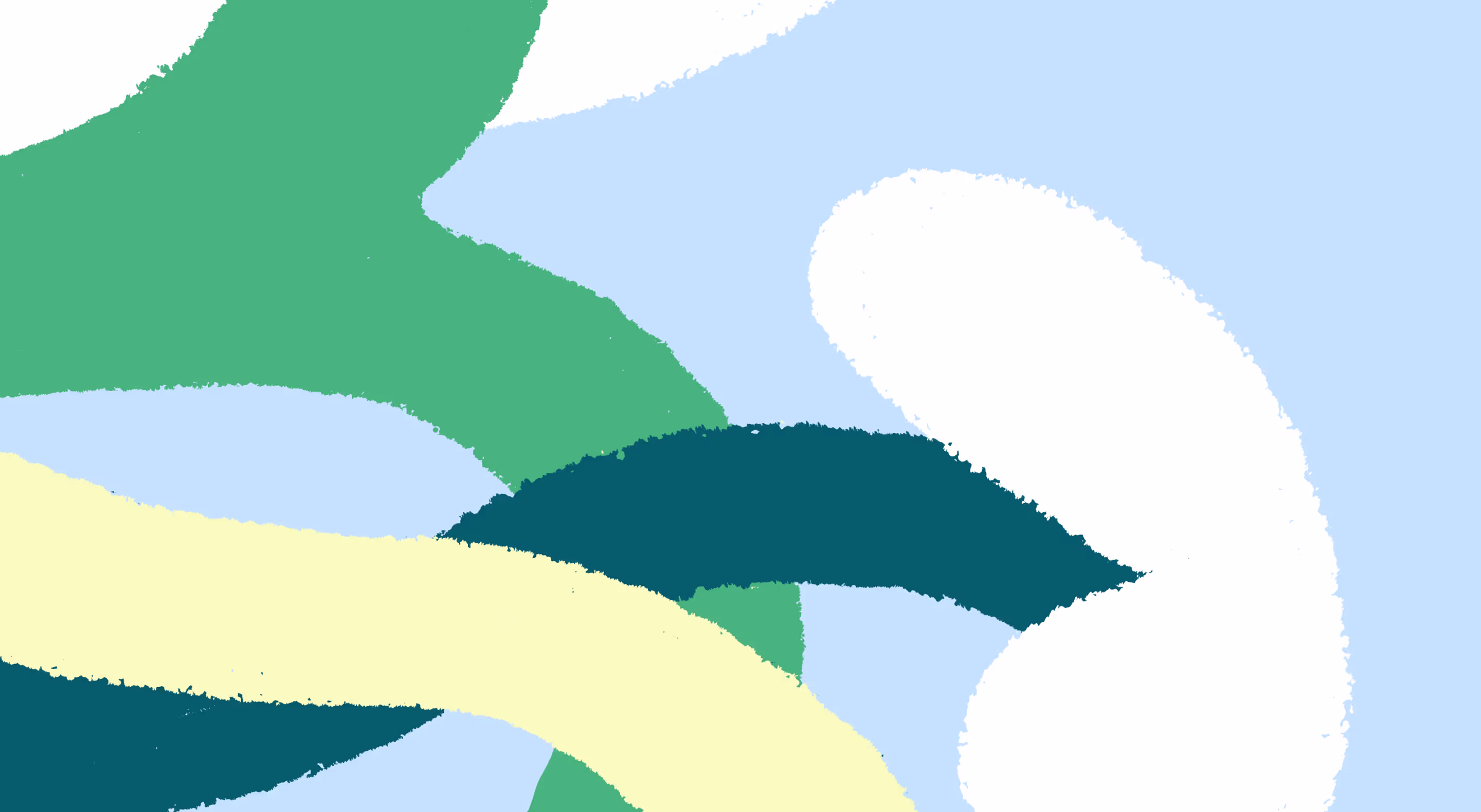 Abstract background with thick, curved brush strokes in green, white, dark teal, pale yellow, and light blue colors.