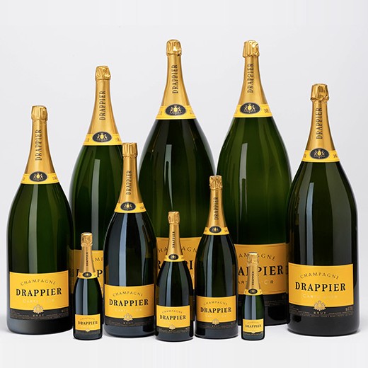 Drappier Champagne bottles in sizes from half bottle to large formats