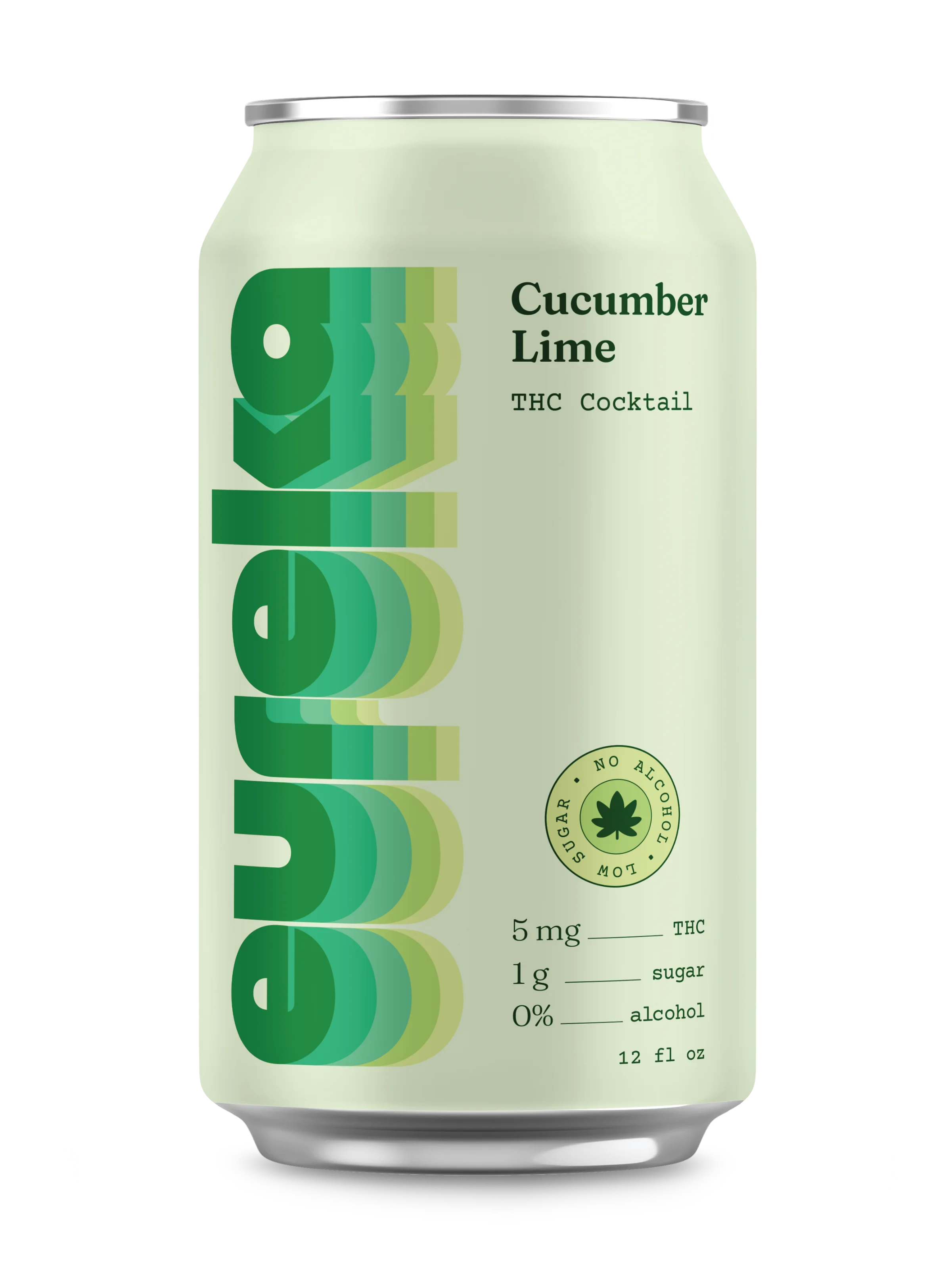 A can of Eureka THC Cocktail, with 5mg of THC and the flavor of Cucumber Lime