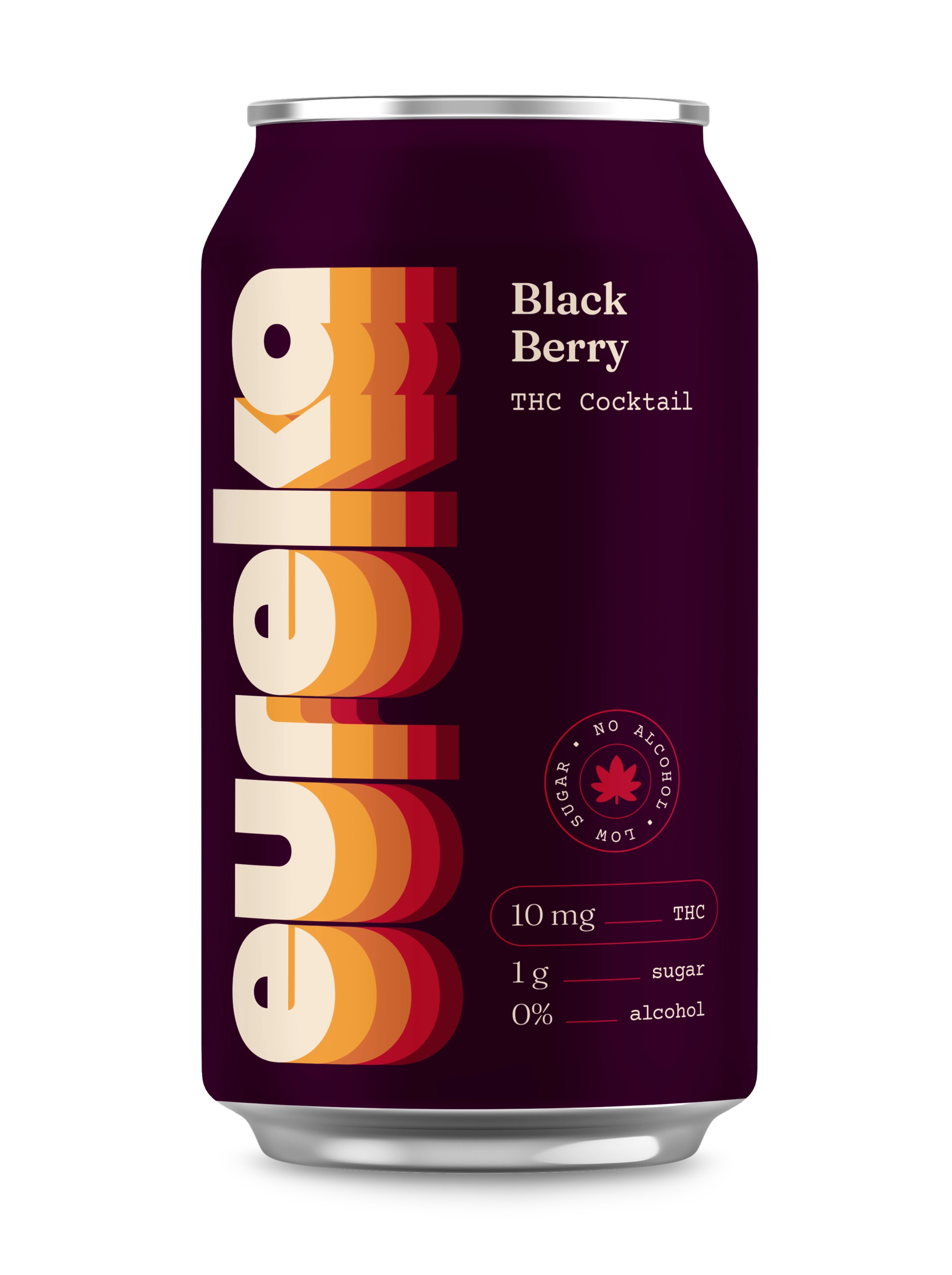 A can of Eureka THC Cocktail, with 10mg of THC and the flavor of Black Berry