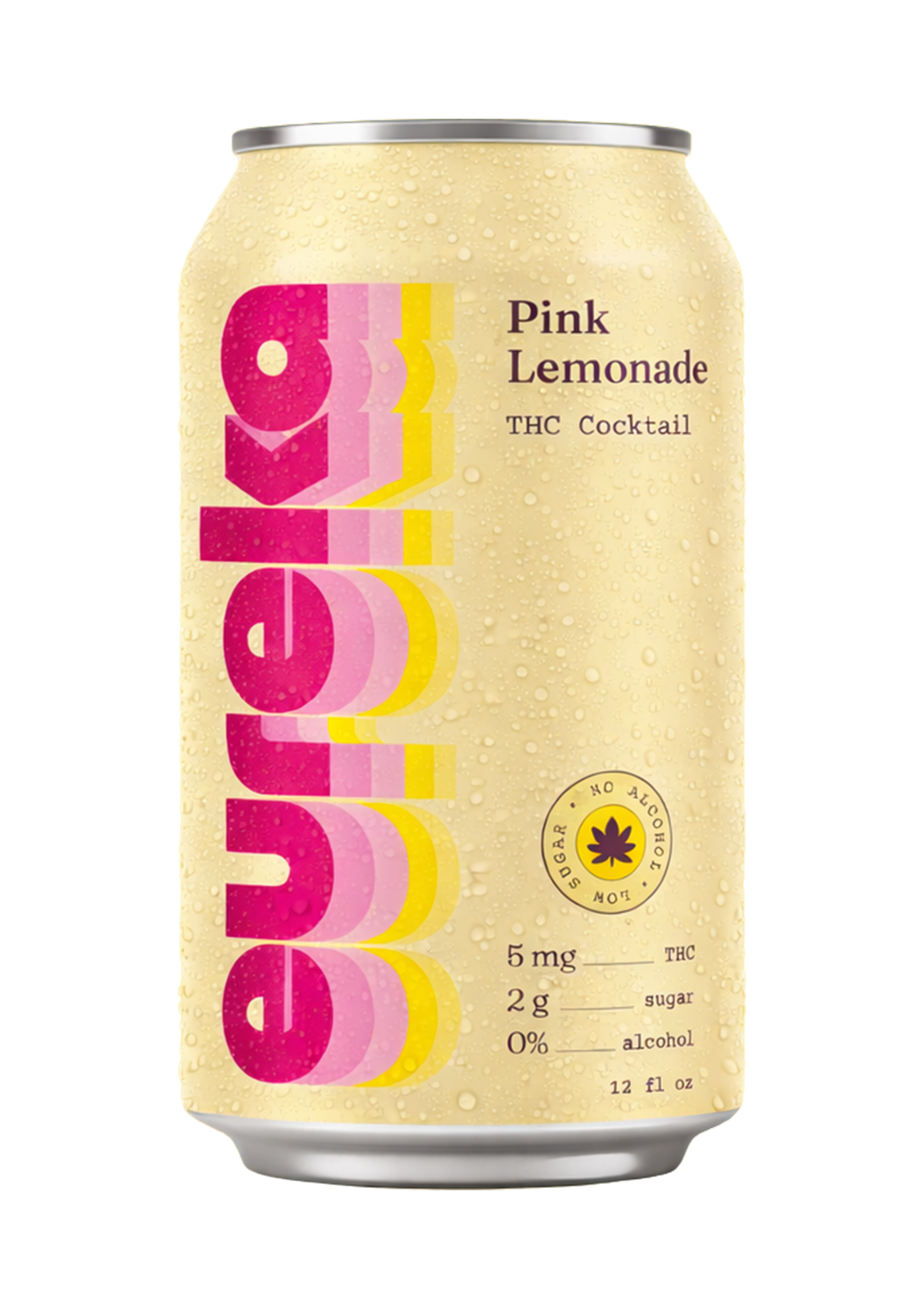 A can of Eureka THC Cocktail, with 5mg of THC and the flavor of Pink Lemonade