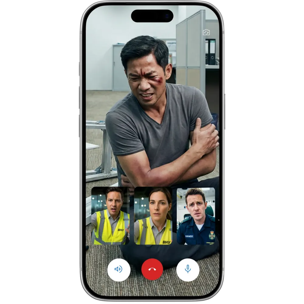 Videoverbinding in de BHV App om op afstand de situatie te bekijken en beter te beoordelen tijdens een incident.