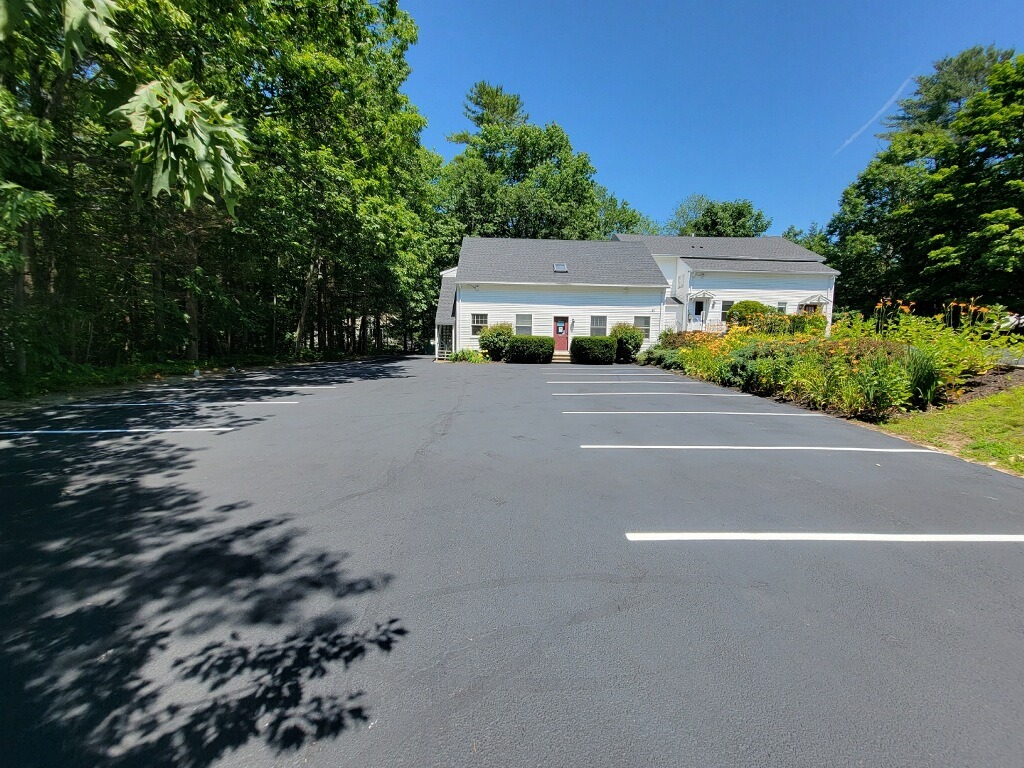 Freshly paved commercial parking lot