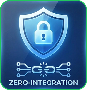 Image promoting zero-integration solutions for securing data with a modern design and technology elements.