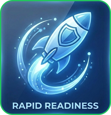 Icon representing a rapid readiness app, featuring a stylized clock and checkmark on a vibrant background.