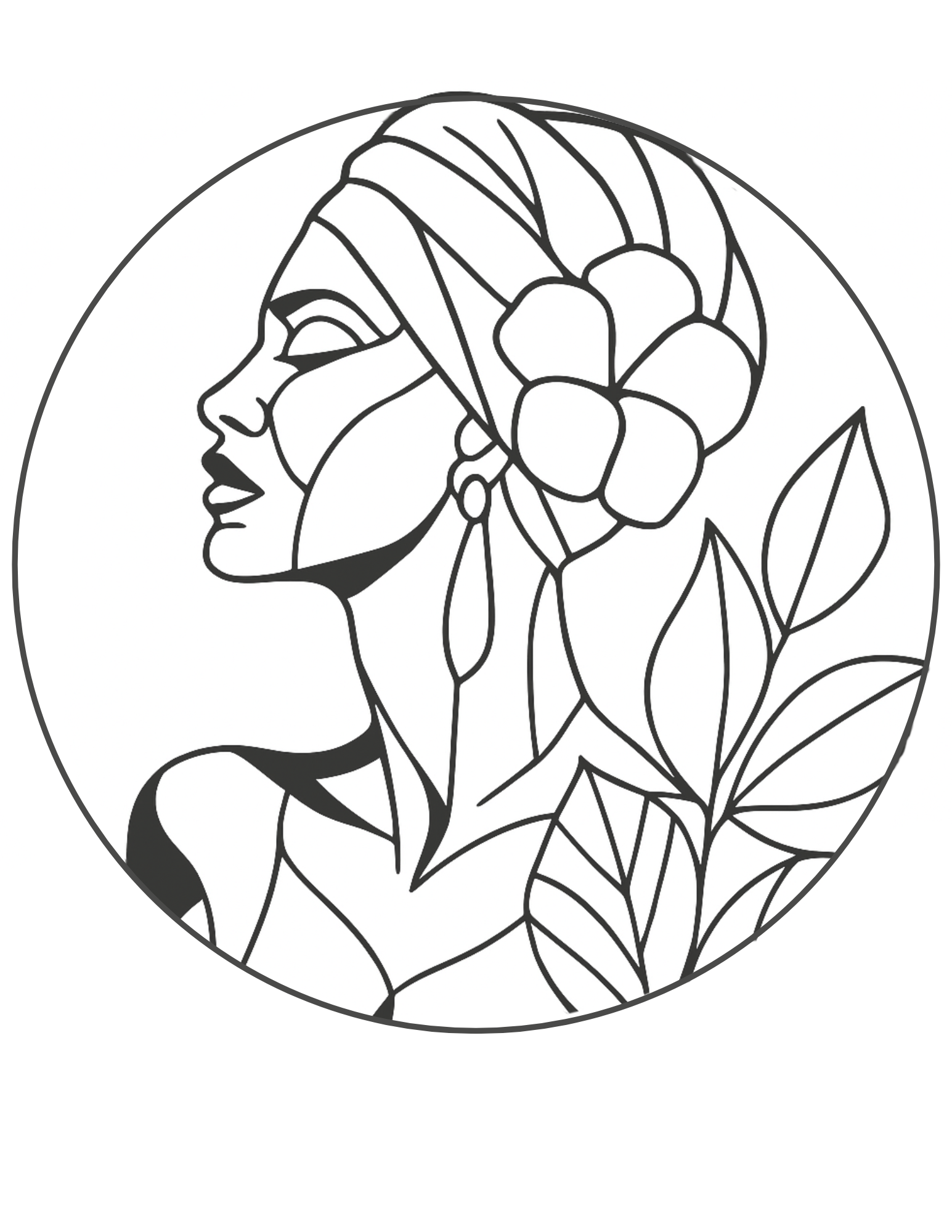 Tiffany style stained glass woman portrait round window panel