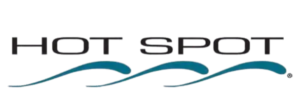 Hot Spot Logo mit geschwungenen blauen Wellen auf weißem Hintergrund