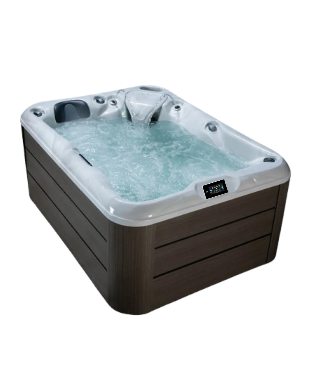 Moderner Whirlpool mit blauem Wasser und digitaler Steuerung