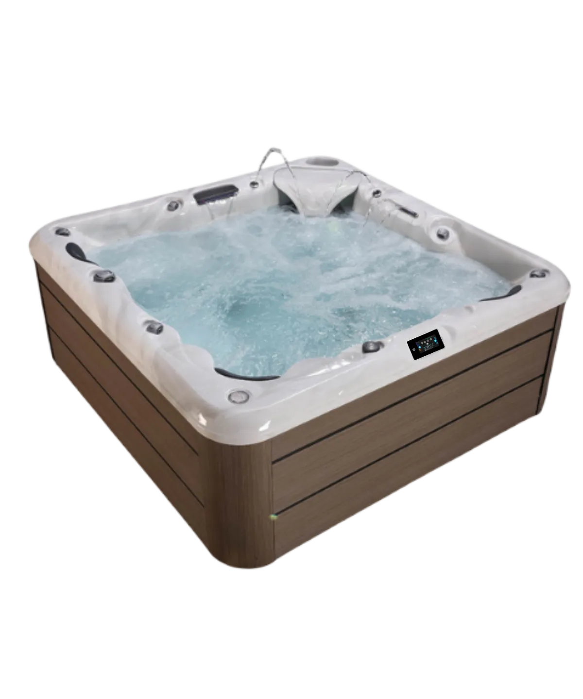 Moderner Whirlpool mit blauem Wasser und digitaler Steuerung