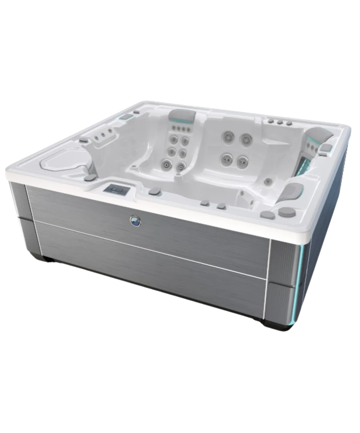 Moderner Whirlpool mit weißer Oberfläche und grauen Seitenteilen