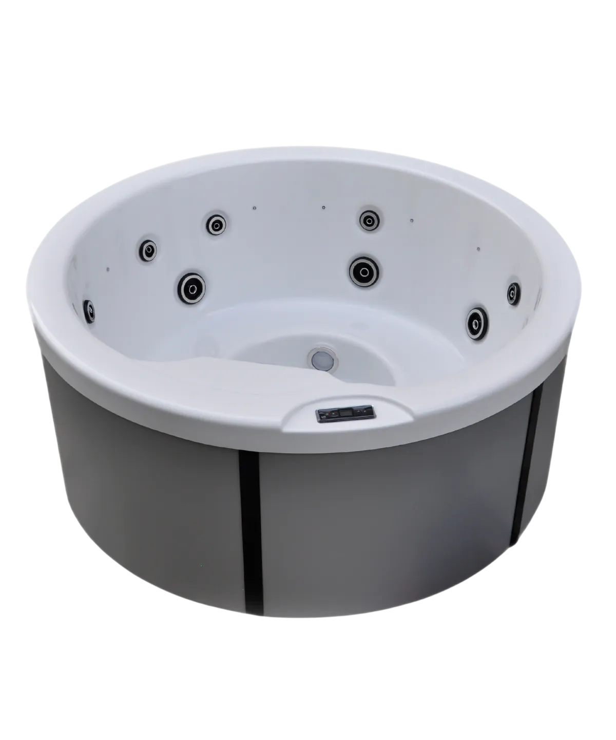 Moderner weißer und grauer Whirlpool mit mehreren Wasserdüsen