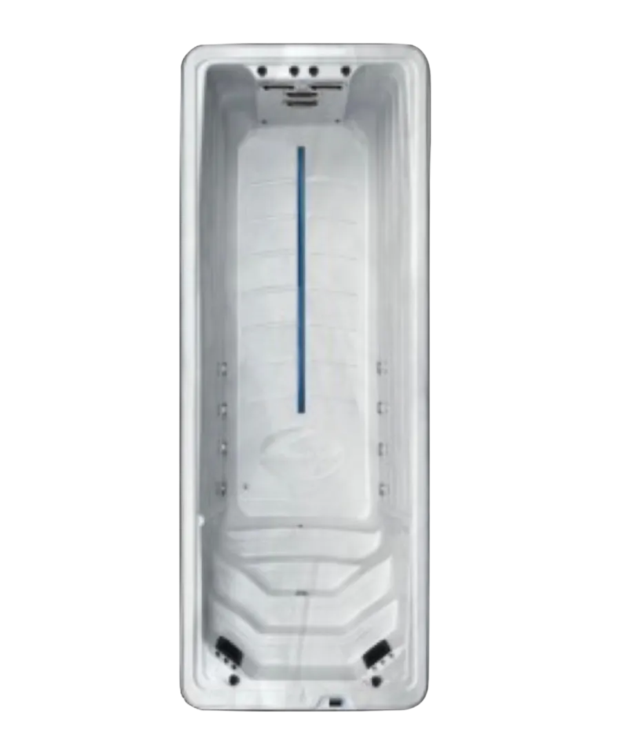 Moderner weißer Whirlpool oder Swimspa mit integrierten Düsen