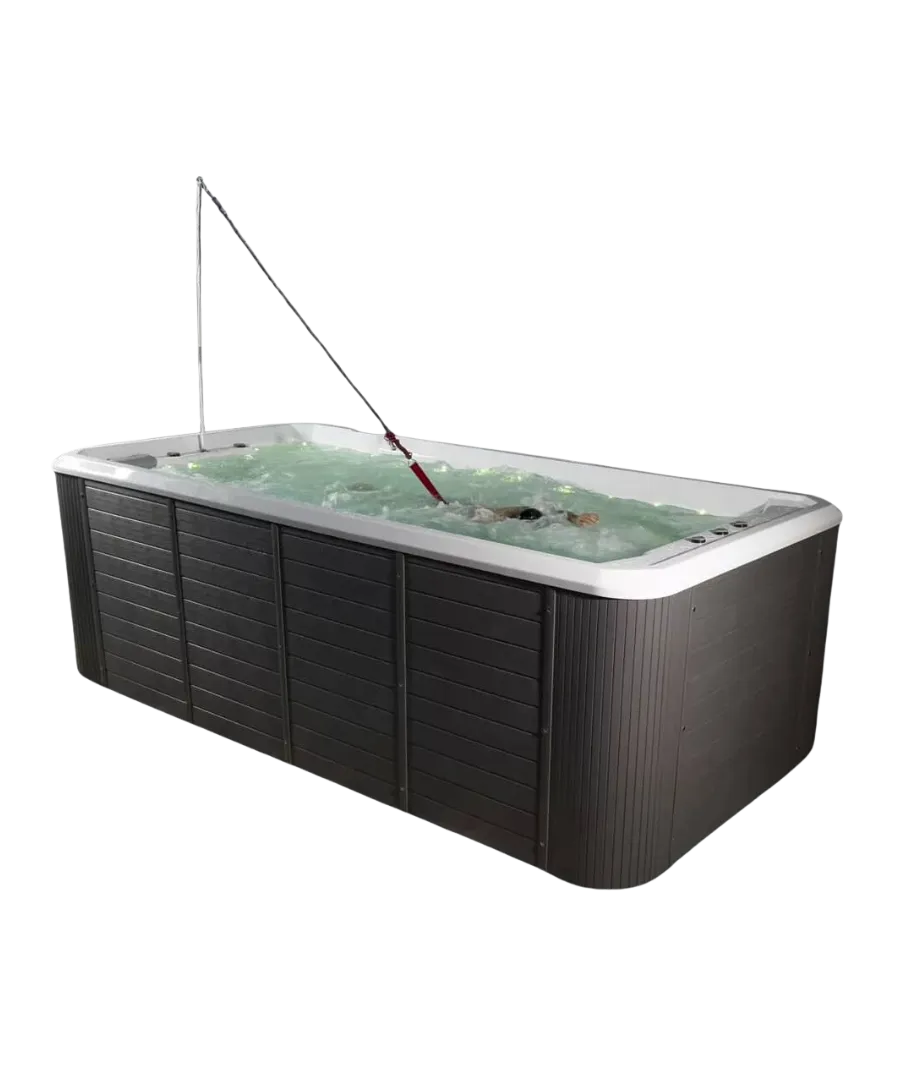 Whirlpool mit seltsamer Angel-Konstruktion auf dunklem Untergestell