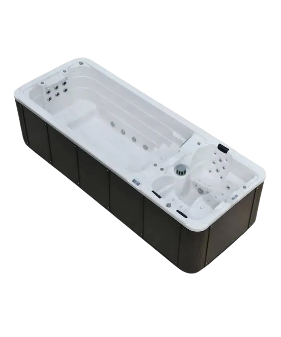 Weißer und schwarzer Whirlpool mit mehreren Düsen auf weißem Hintergrund