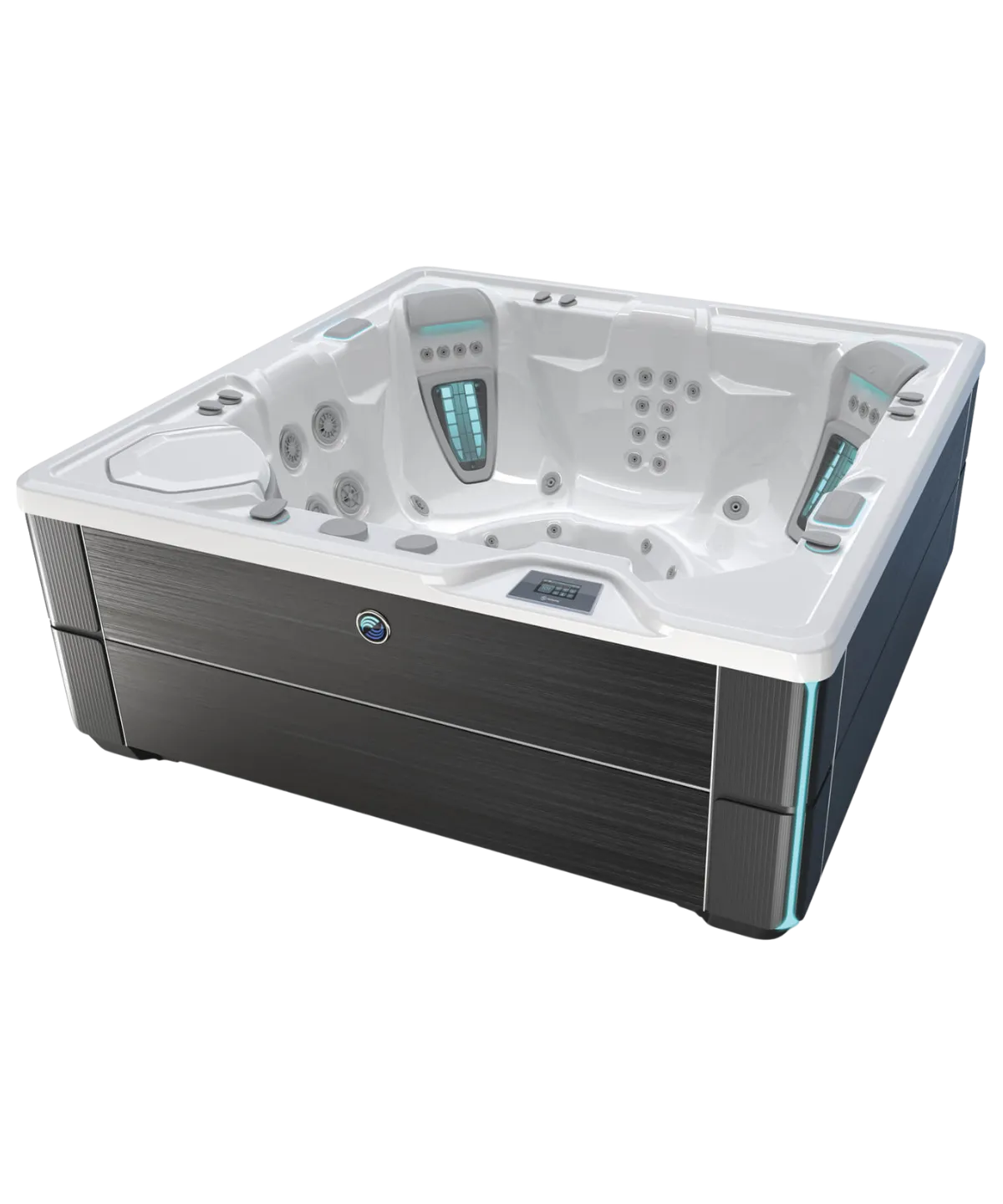 Moderner weißer und grauer Whirlpool mit digitalen Bedienelementen