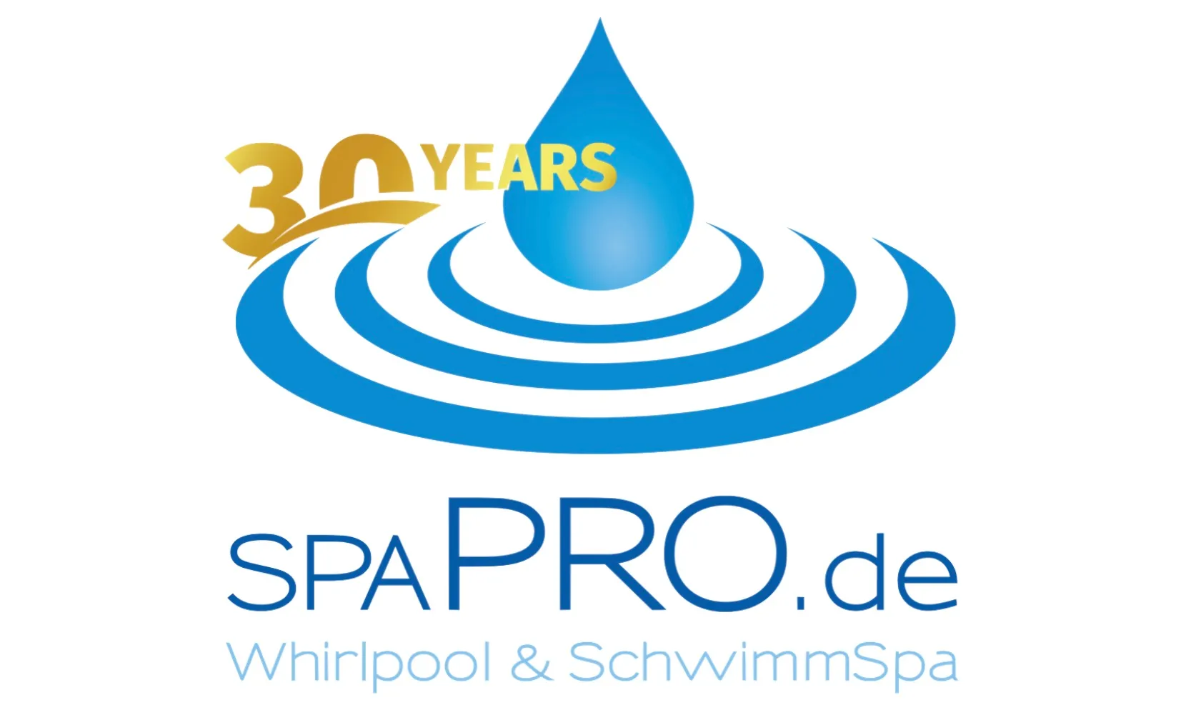 SpaPro.de Logo mit Wassertropfen und 30 Jahre Jubiläum