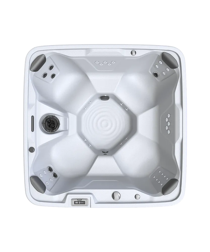Whirlpool FreeFlow Monterey von oben – quadratische Bauform mit umlaufenden Sitzplätzen