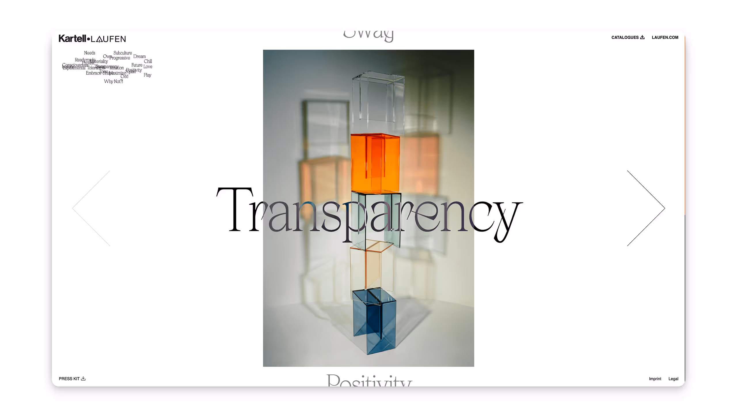 Stack of five transparent colored acrylic cubes casting overlapping shadows on a light background with the word 'Transparency' overlaid.