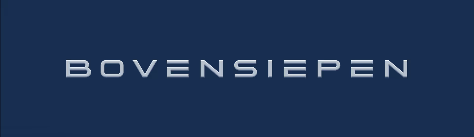 BOVENSIEPEN text in silver futuristic font on dark blue background.