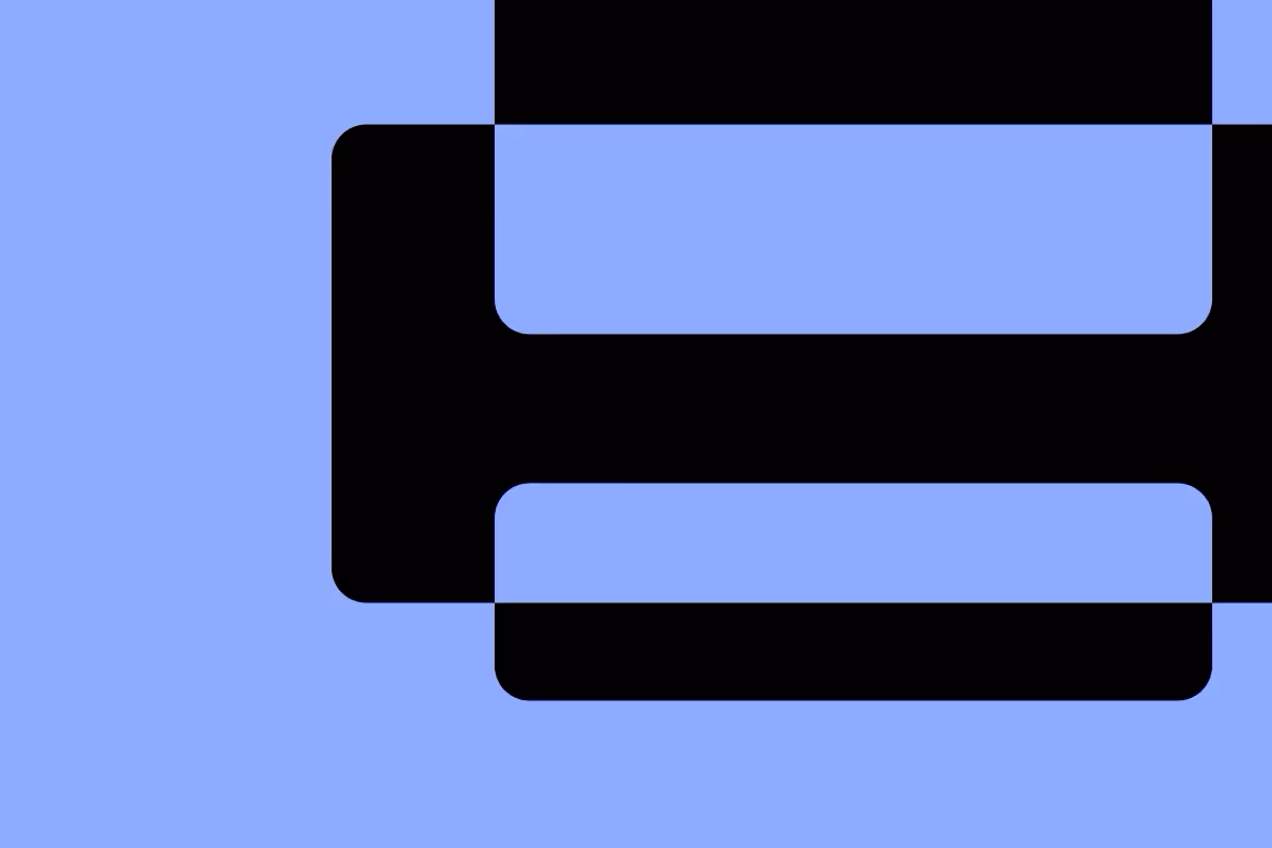 Abstract geometric design with black rounded rectangles connected on a blue background.