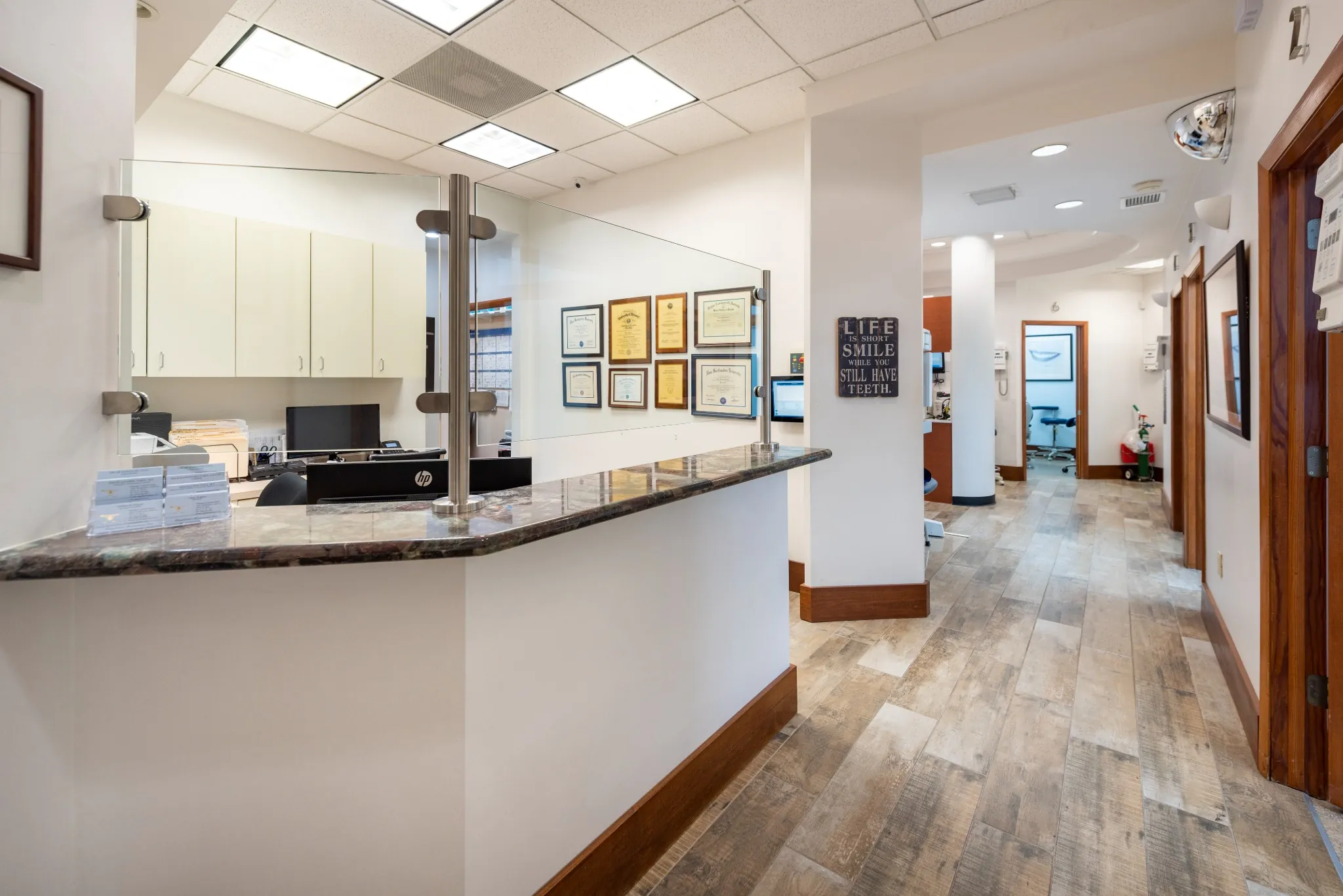 Interior view of the reception area at Flamingo Commons Dental office in Davie, FL