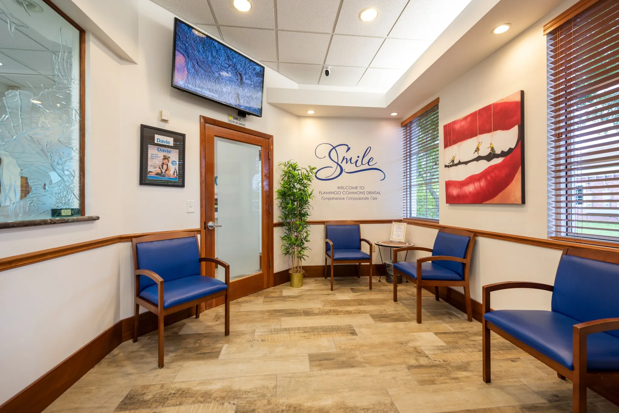 Bright and welcoming waiting room at Flamingo Commons Dental in Davie, FL