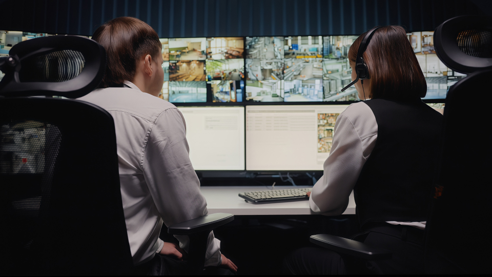 Professional security monitoring center operators responding to an alarm from an Ajax security system