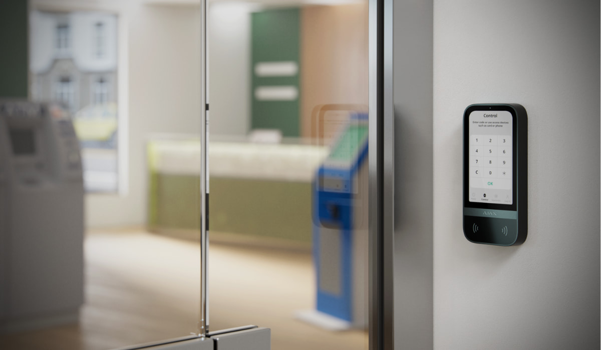 Business access control system with secure keypad entry, employee credentials, and controlled office access