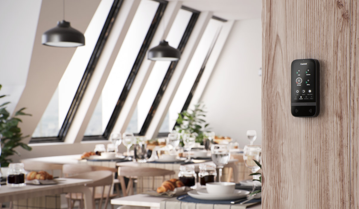 Restaurant access control system with Ajax touchscreen keypad managing secure staff entry and restricted access areas