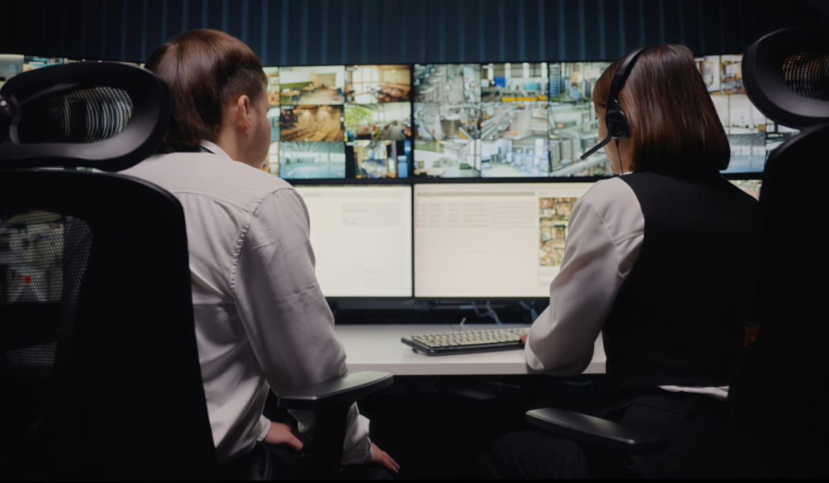 Professional security monitoring center operators responding to an alarm from an Ajax security system