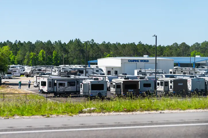 Some RV's in a parking lot