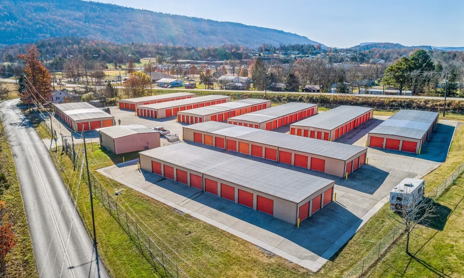Aerial view of a Bolt Storage sefl storage facility