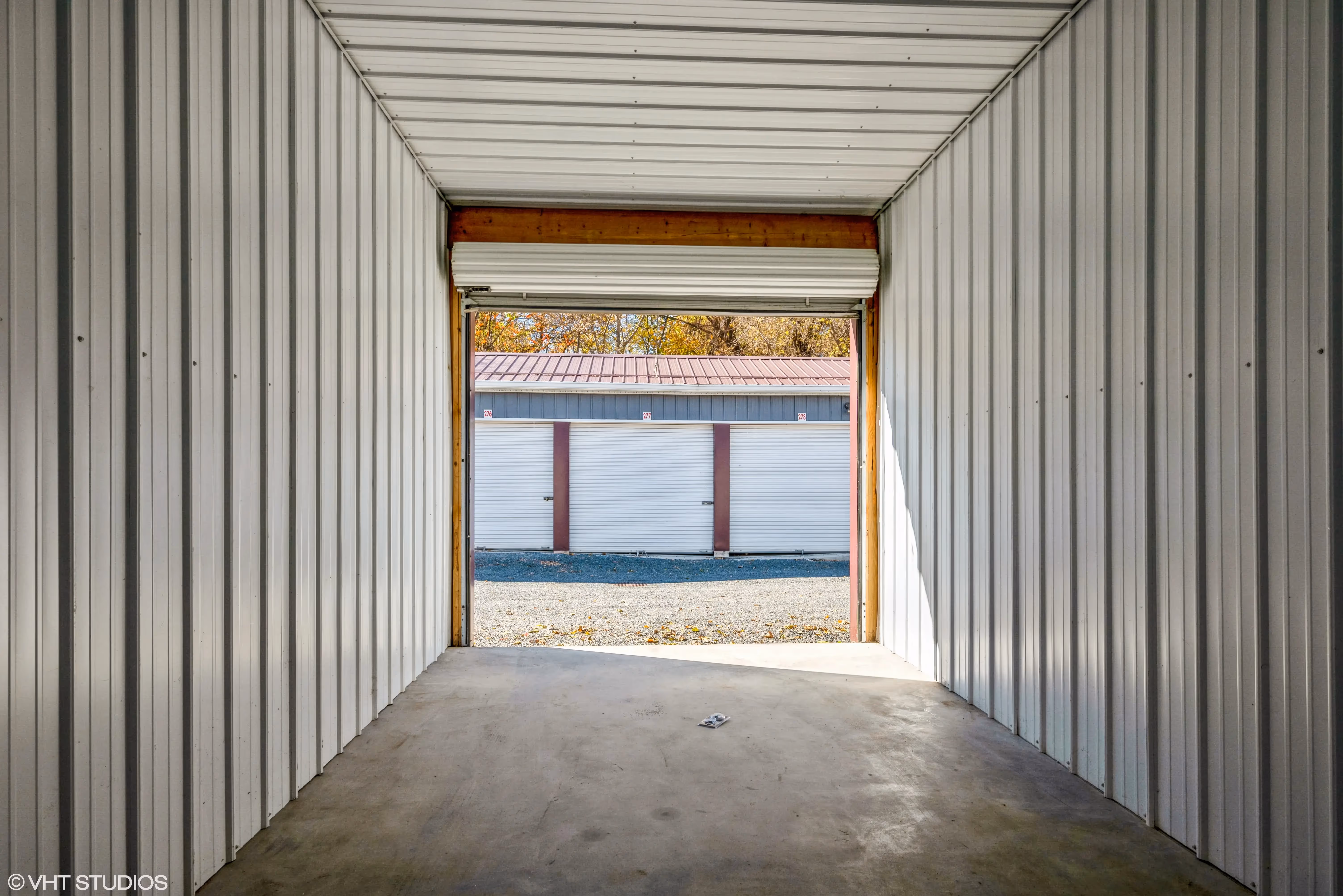 Interior view from open storage unit looking out toward drive up units at our Elmira NY facility