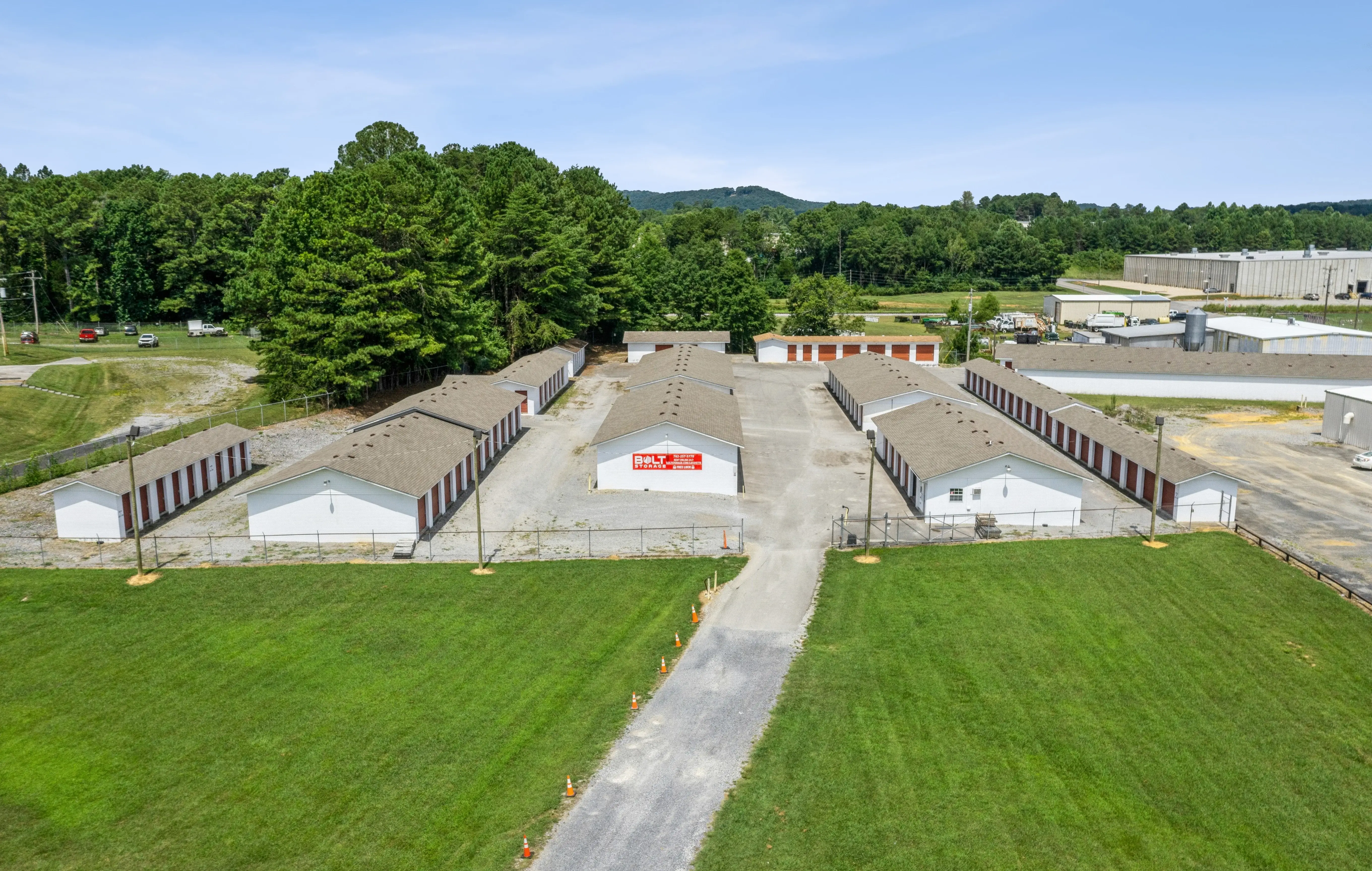 Aerial view of our LaFayette GA self storage facility with multiple drive up unit buildings