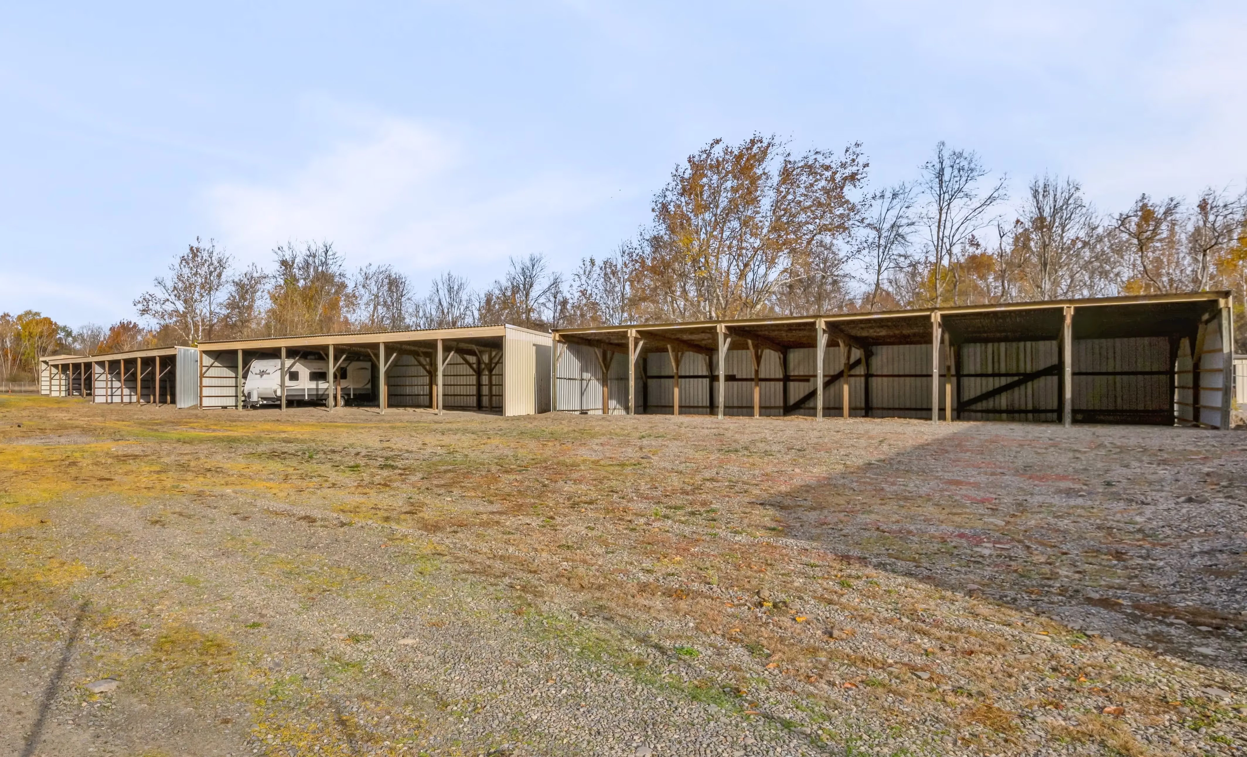 Covered parking structure for RVs and vehicles at our Elmira NY storage facility