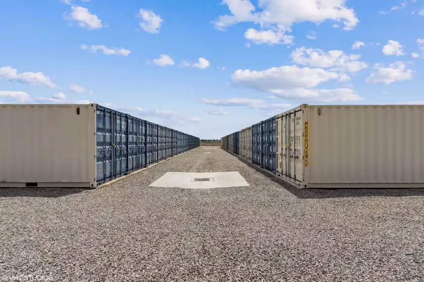 Angled view of multiple storage unit rows at our Bowling Green Ohio location