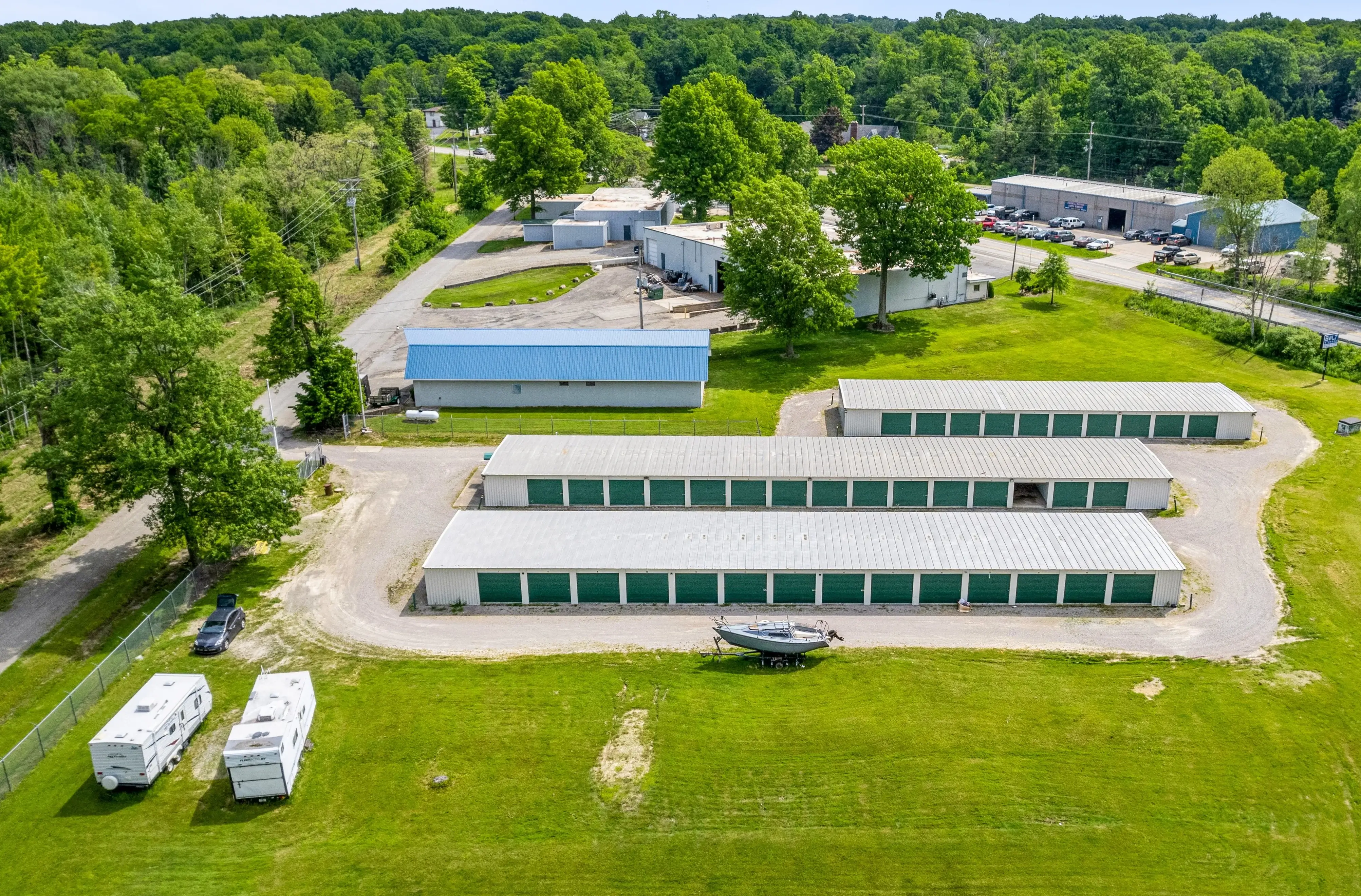 Aerial view of our McKean PA self storage facility with multiple drive up storage buildings