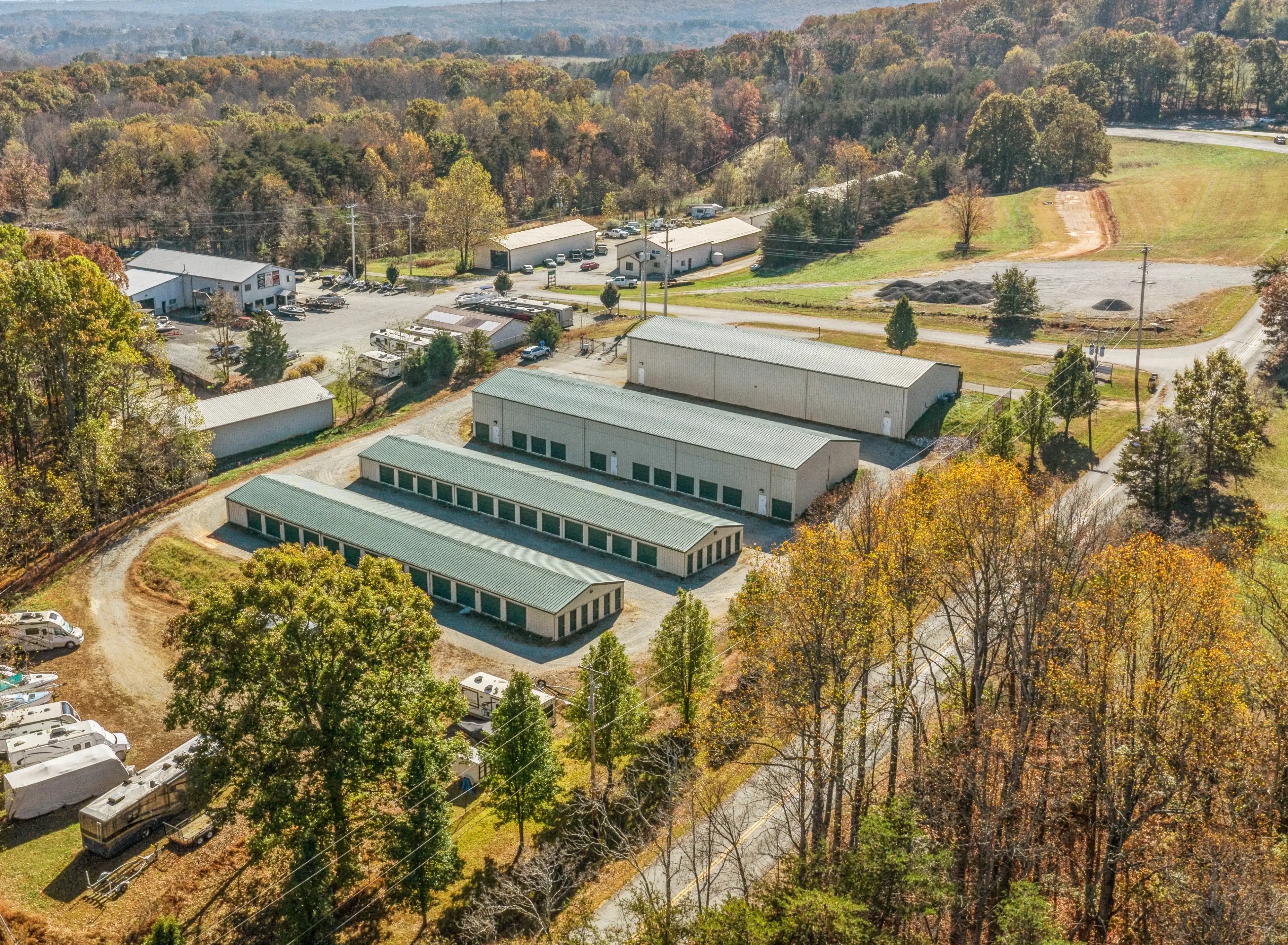 Aerial photo of drive up storage buildings and surrounding property at our Moneta VA location
