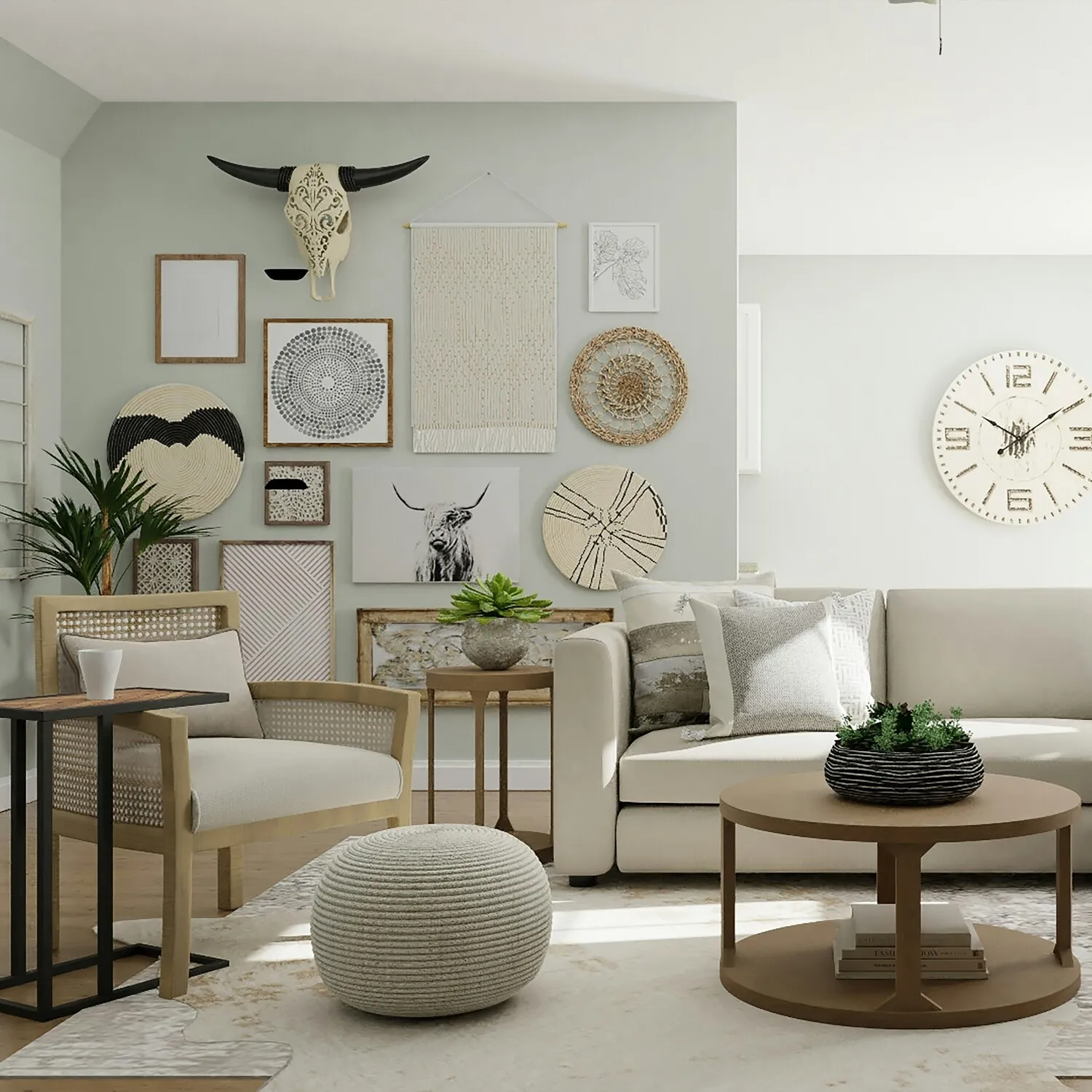 A living room with a coffee table, and a sofa