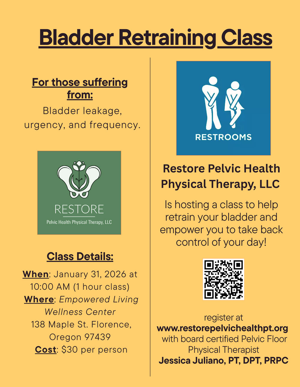 flyer for bladder retraining class in oregon