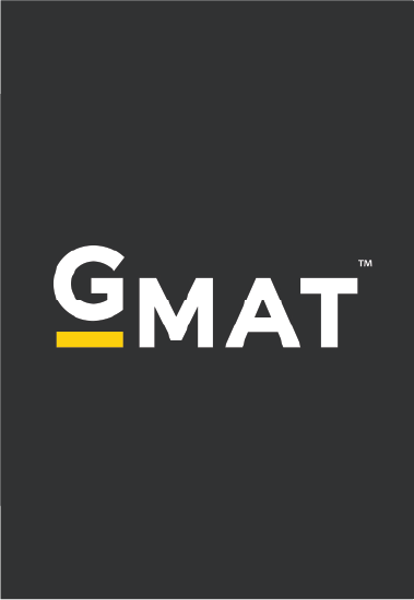 GMAT logo with a yellow underline beneath the letter G on a dark gray background.