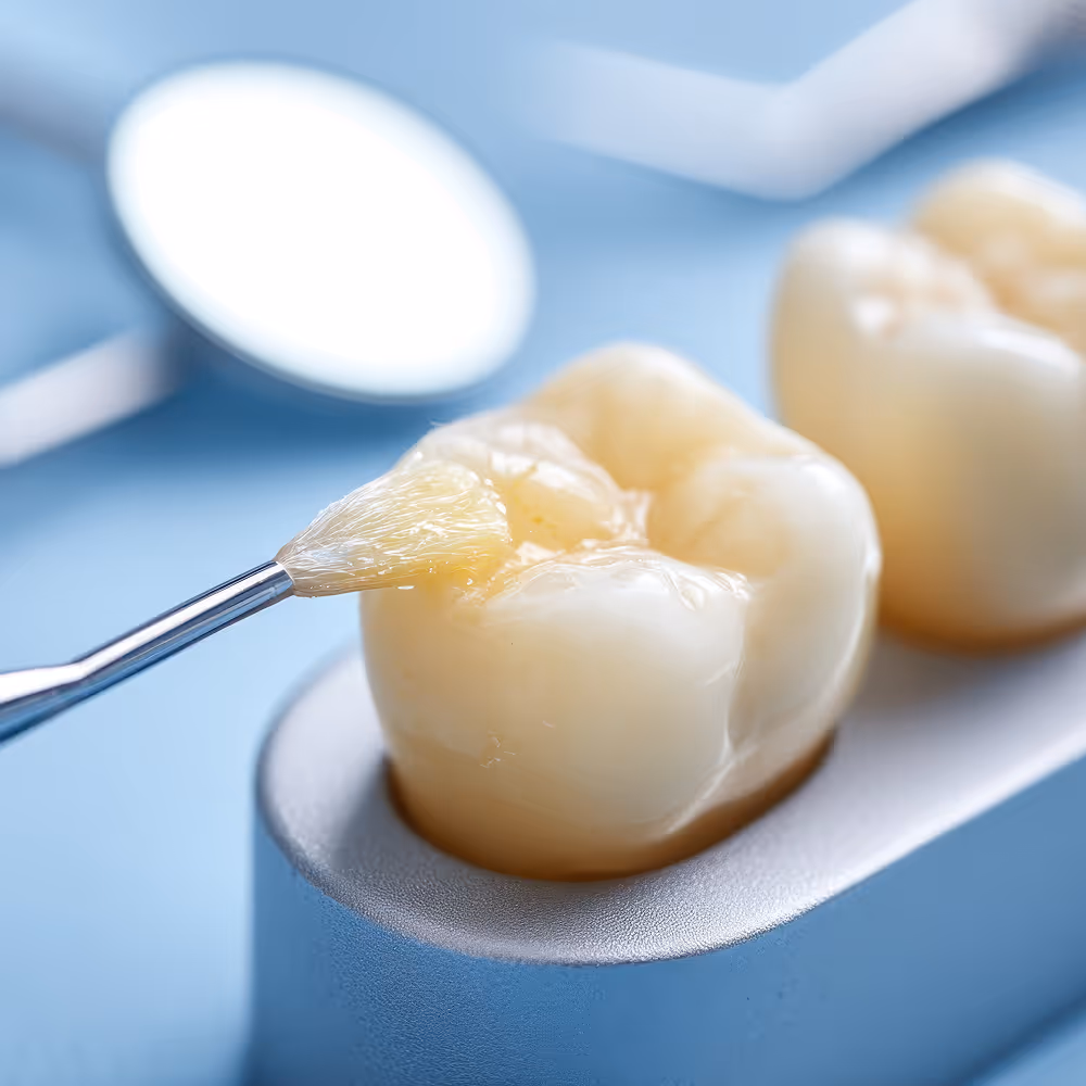 Simple and comfortable fluoride treatment performed during a routine dental visit