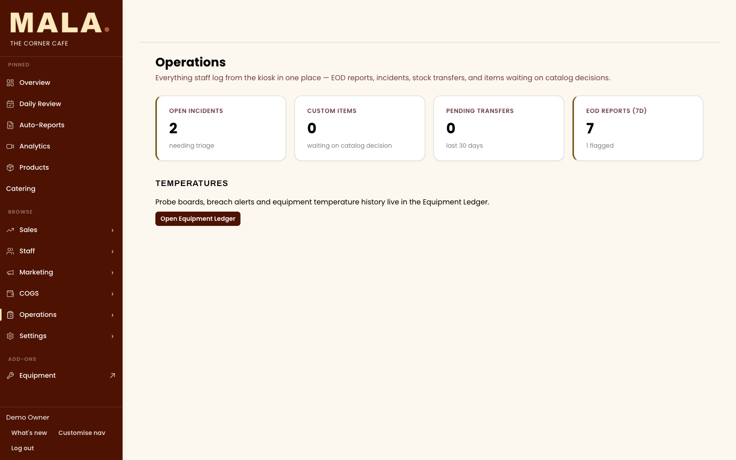MALA operations hub overview