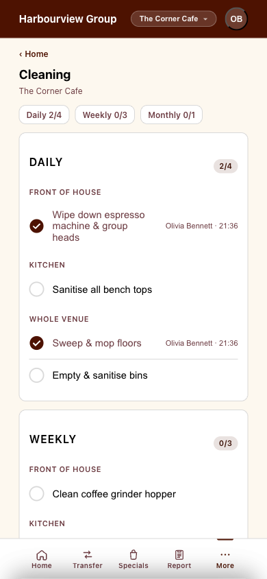 MALA kiosk cleaning checklist