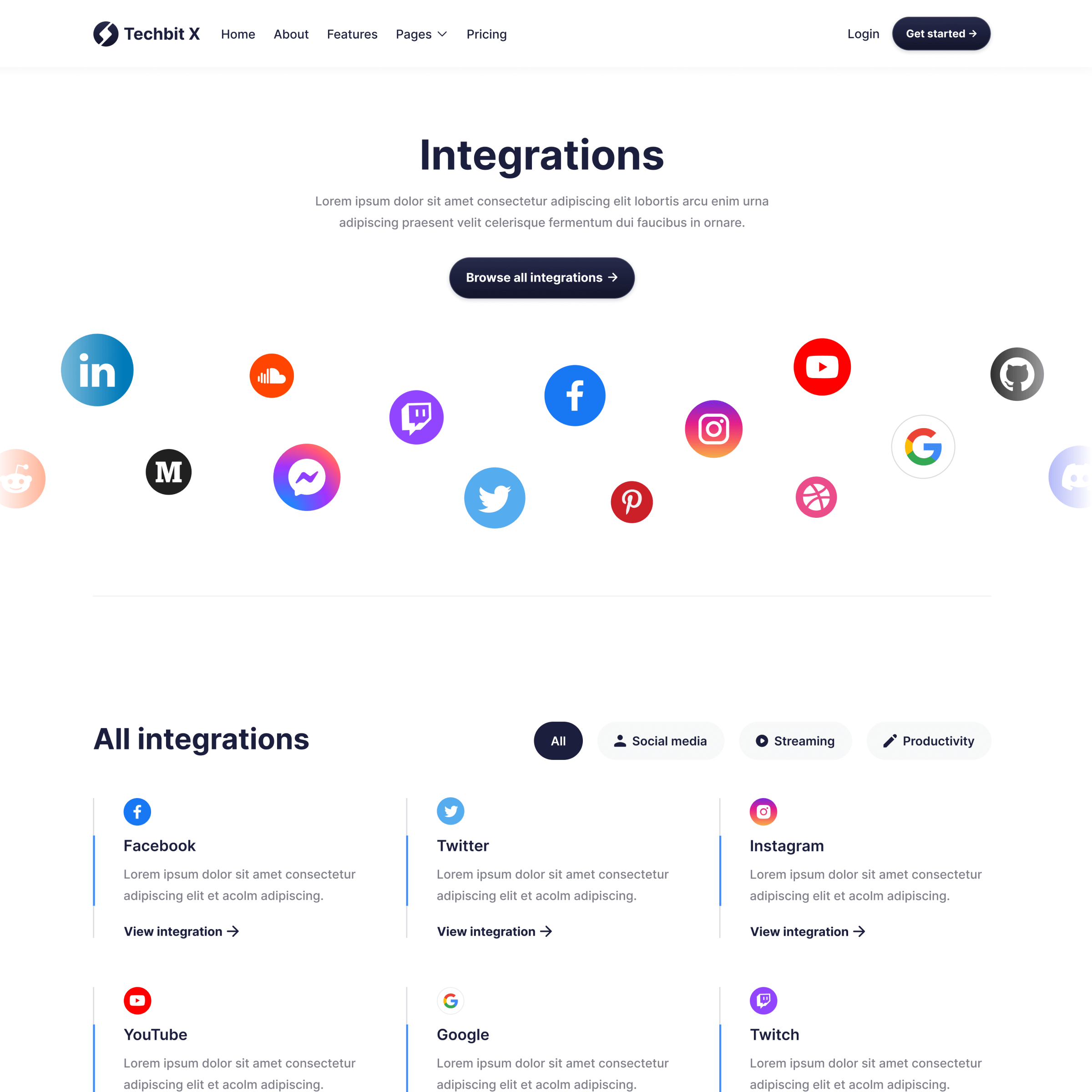 integrations page
