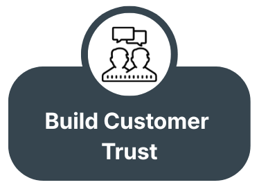 Icon of two people with speech bubbles above and text below reading Build Customer Trust.