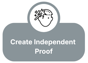 Icon of a magic wand spark near a person's head with the text 'Create Independent Proof' below.