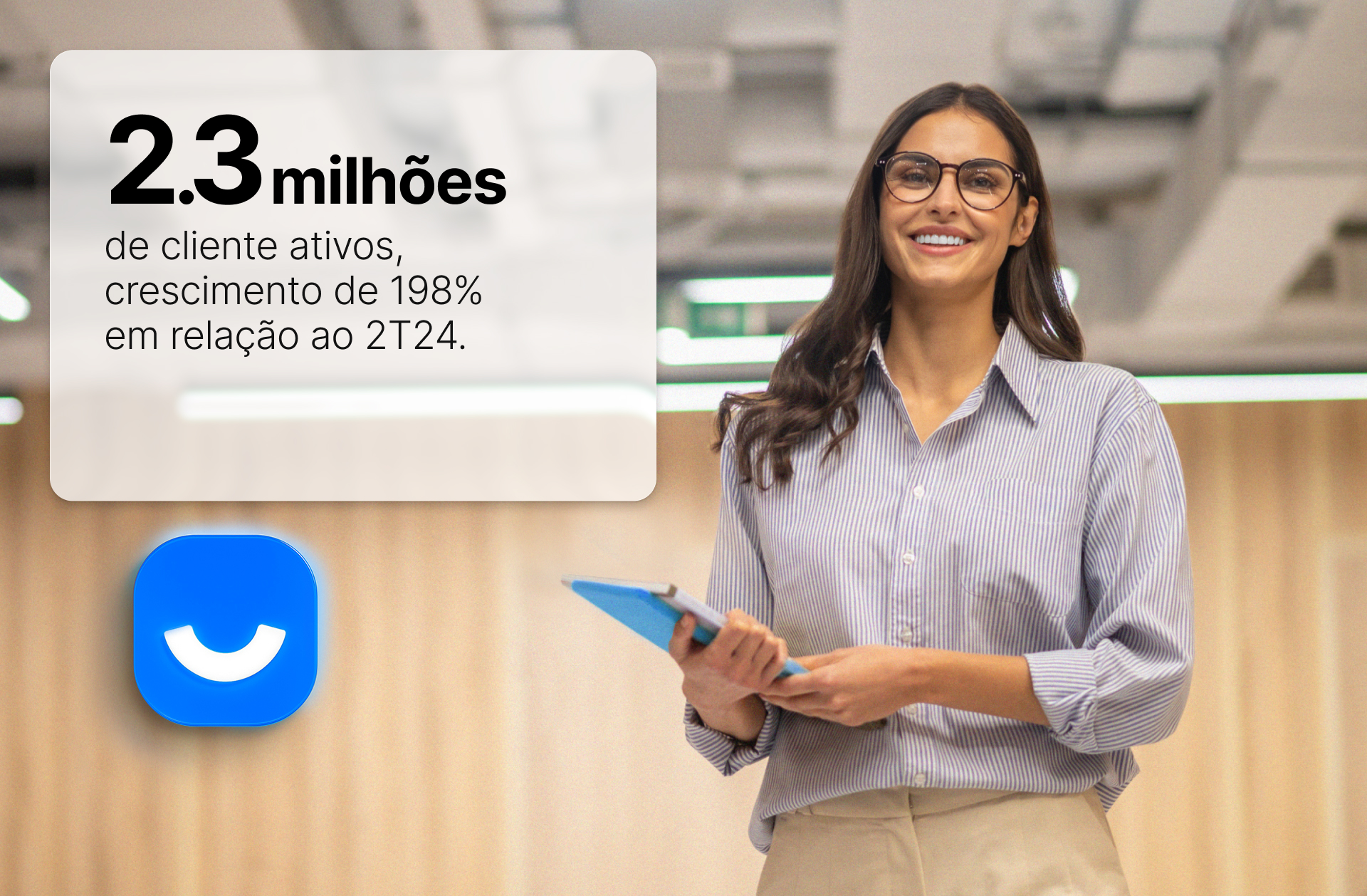 Ilustração do contexto de Banking as a Service no Paraná Banco, com destaque para crescimento de 198% e 2,3 milhões de clientes ativos.