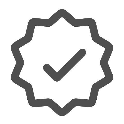 Badge icon with a check mark symbolizing quality or approval.
