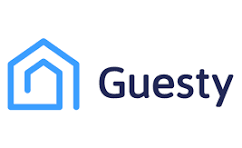 Guesty company logo with a blue house icon and the word 'Guesty' in dark blue text.